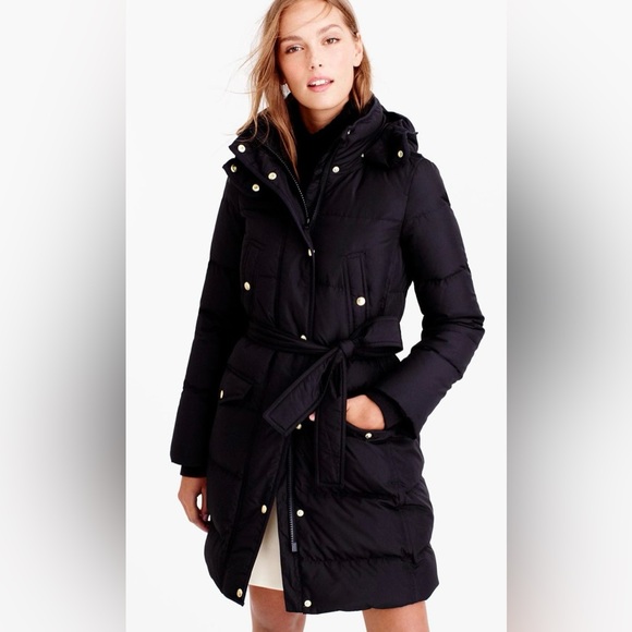 J.CREW Wintress Belted Puffer Coat in Black - Picture 1 of 8